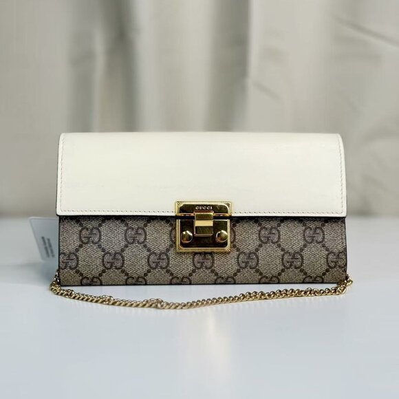 Gucci GG Logo Supreme Padlock Shoulder Bag White & Beige with Gold Hardware - Picture 1 of 8